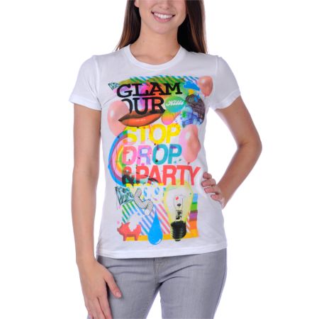 Glamour Kills Stop Drop Party White Tee Shirt
