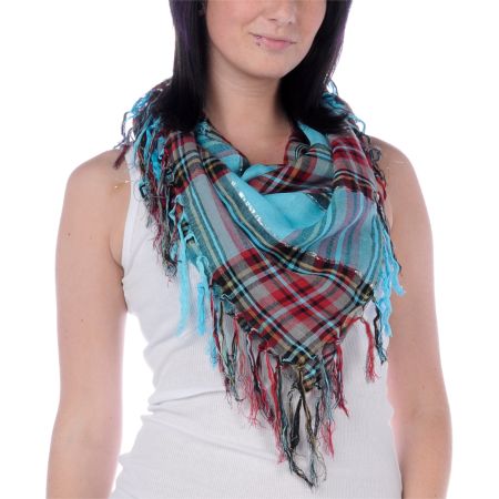 Tri-Coastal Plaid Square Light Blue & Red Scarf