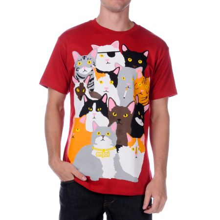 Enjoi Cat Collage Red Tee Shirt