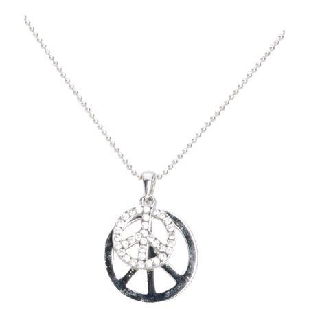 Barry-Owen Big & Little Peace Rhinestone Necklace