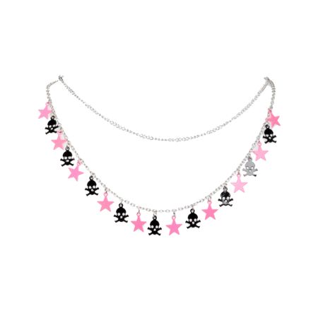 Fad Treasures Mini Skull Star Black & Pink Necklace