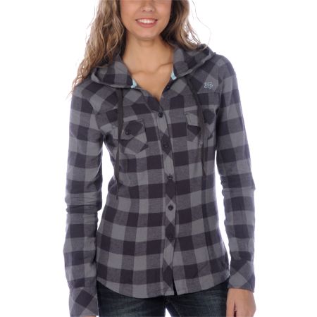 Fox Girls Pike Grey Hooded Flannel