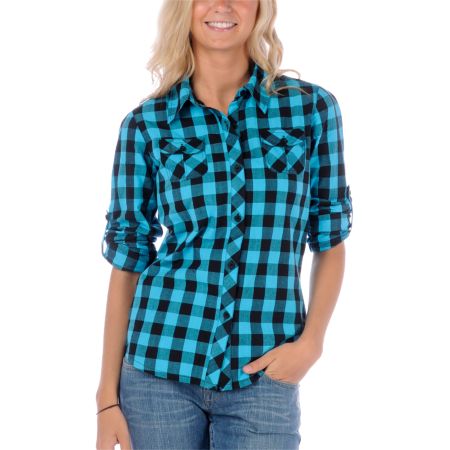 Empyre Girl Headline Teal & Black Woven Shirt
