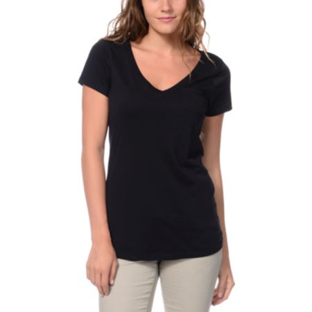Zine Girls V-Neck Pocket Black Tee Shirt
