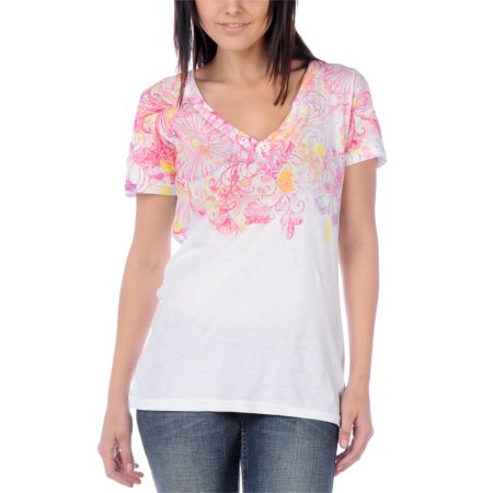 Element Girls Hand Picked White V-Neck Tee Shirt