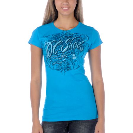 DC Girls Calligraphy Scrolls Blue Tee Shirt