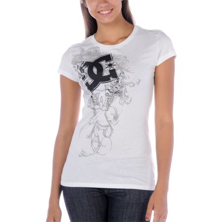 DC Girls Royal Vines White Tee Shirt