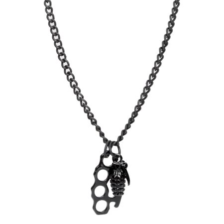 Fad Treasures Brass Kucks Grenade Black Necklace