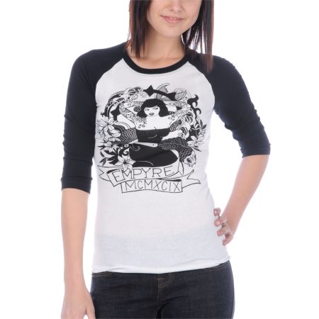Empyre Girl Inked Girl White Baseball Tee Shirt