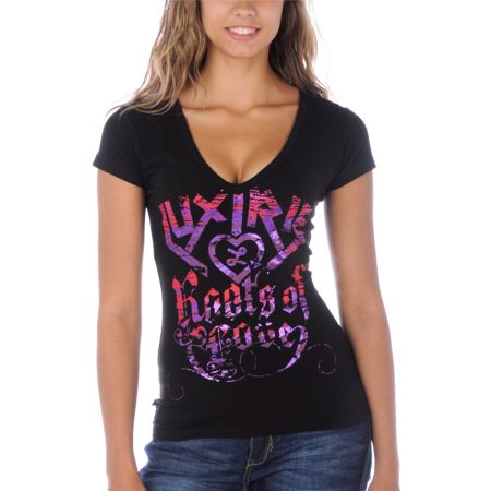 Luxirie Camper Black V-Neck Tee Shirt