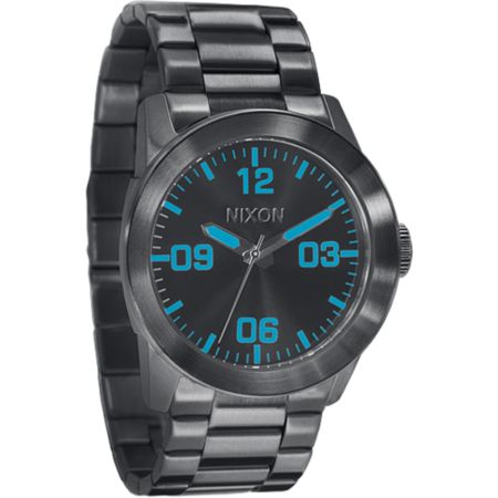 Nixon Private SS Gunmetal & Blue Analog Watch