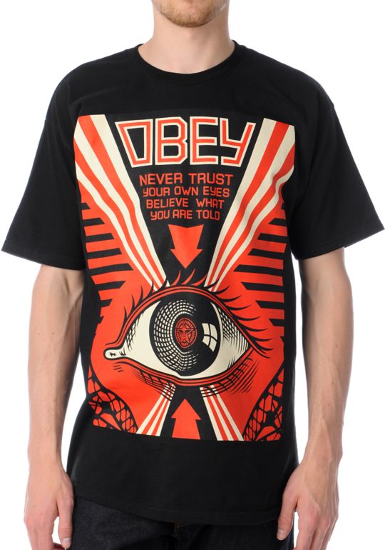 Obey Never Trust Your Own Eyes Black Tee Shirt
