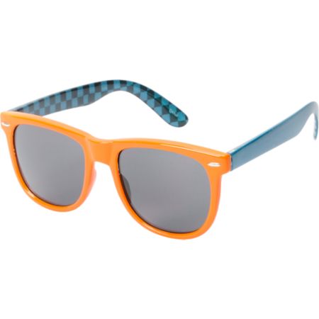 Jack Martin Frisky Business Orange & Cyan Checkerboard Sunglasses