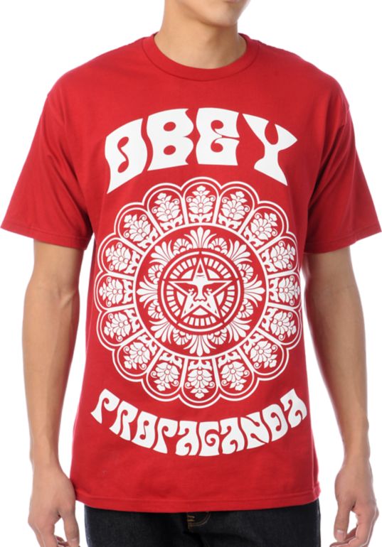 Obey Star Flower Red Tee Shirt