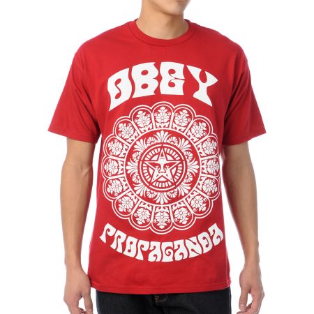 Obey Star Flower Red Tee Shirt