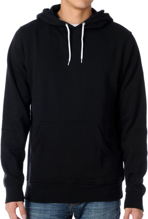 Zine Pulley Solid Black Pullover Hoodie