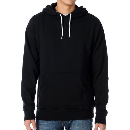 Zine Pulley Solid Black Pullover Hoodie