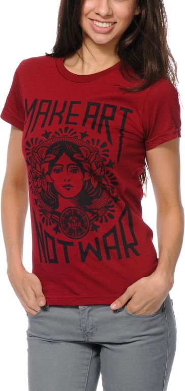 Obey Girls Make Art Not War Berry Tee Shirt