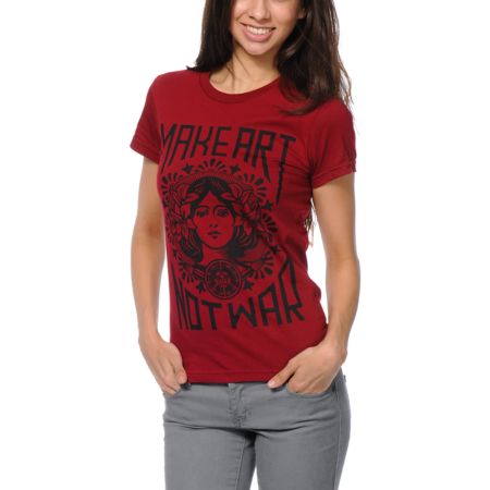Obey Girls Make Art Not War Berry Tee Shirt