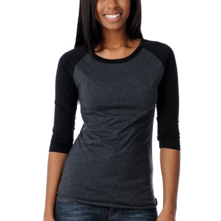 Zine Girls Imperial Charcoal & Black Baseball Tee Shirt