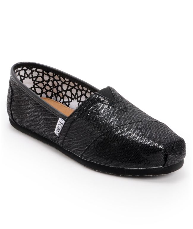 Toms Classics Black Glitter Girls Shoe
