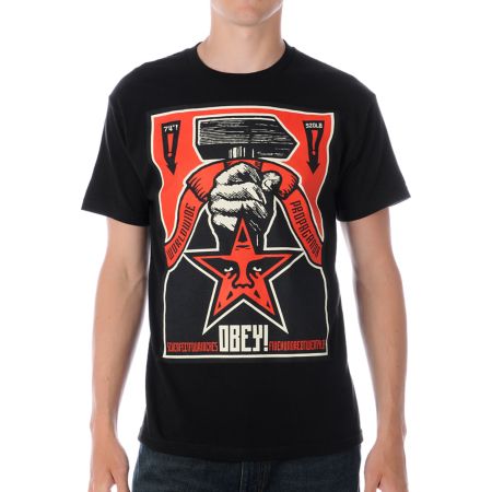 Obey Hammer 10 Year Black Tee Shirt
