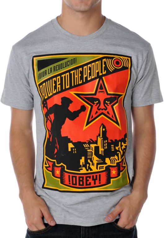 Obey Power To The People Heather Grey Tee Shirt