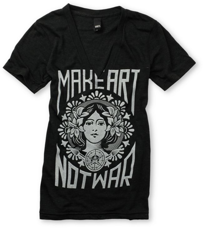 Obey Girls Make Art Not War Charcoal Tee Shirt