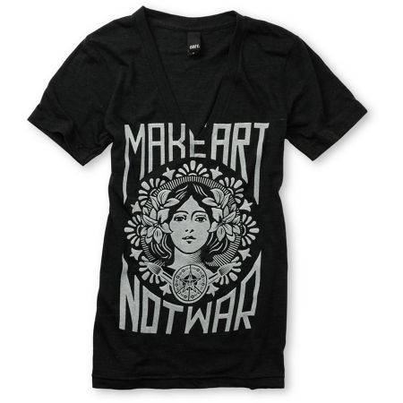 Obey Girls Make Art Not War Charcoal Tee Shirt