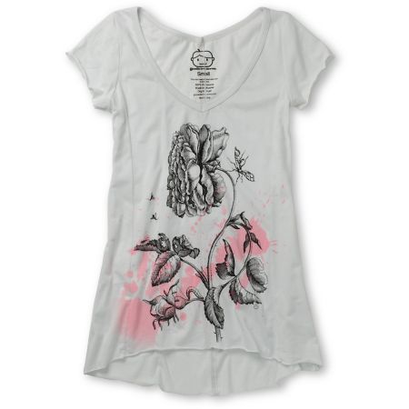 Goodie Two Sleeves Rose Splatter Grey Tee Shirt