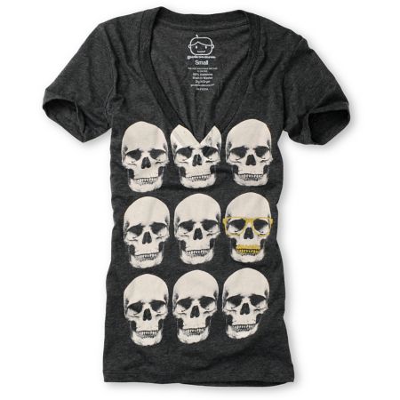 Goodie Two Sleeves Girls Silly Skulls Charcoal Tee Shirt