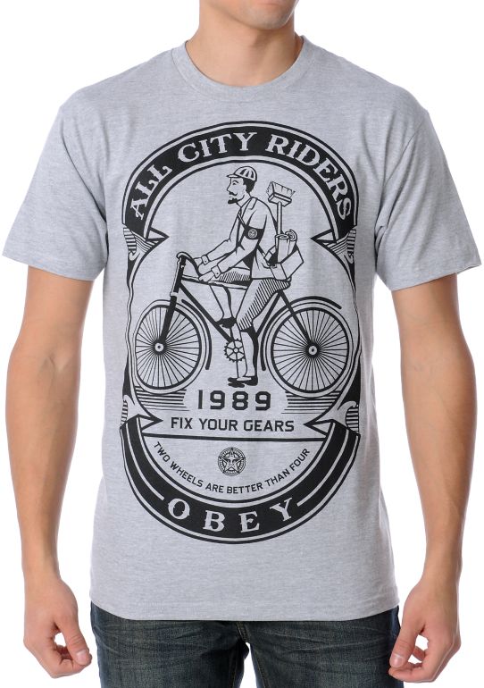 Obey Fix Your Gears Heather Grey Tee Shirt