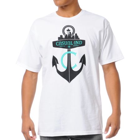 Casual Industrees Guys Anchor White Tee Shirt
