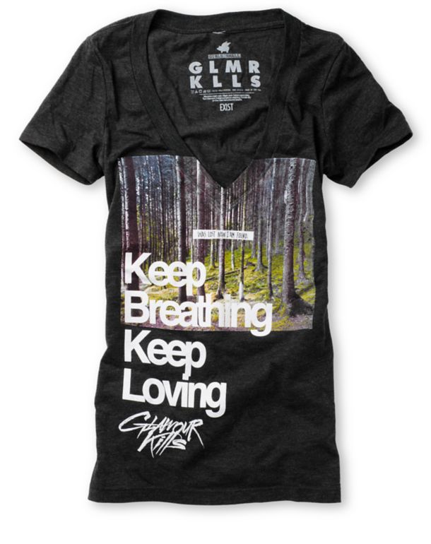 Glamour Kills Girls Keep Breathing Grey Tee Shirt