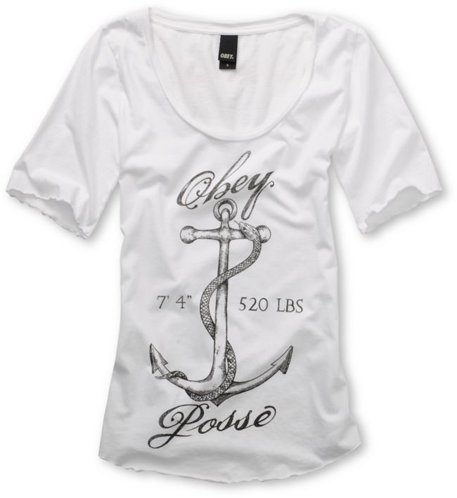 Obey Girls Snake Anchor White Dance Tee Shirt