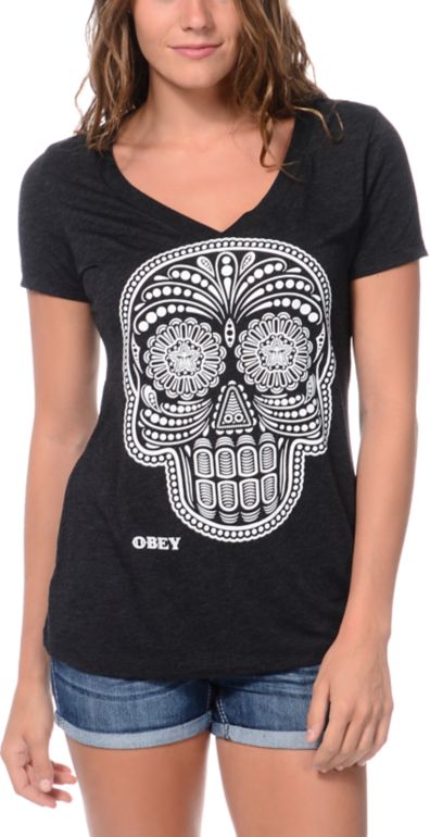 Obey Day Of The Dead Glow In The Dark Charcoal Tee Shirt