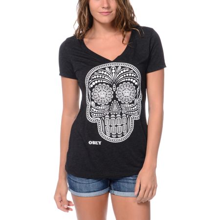Obey Day Of The Dead Glow In The Dark Charcoal Tee Shirt
