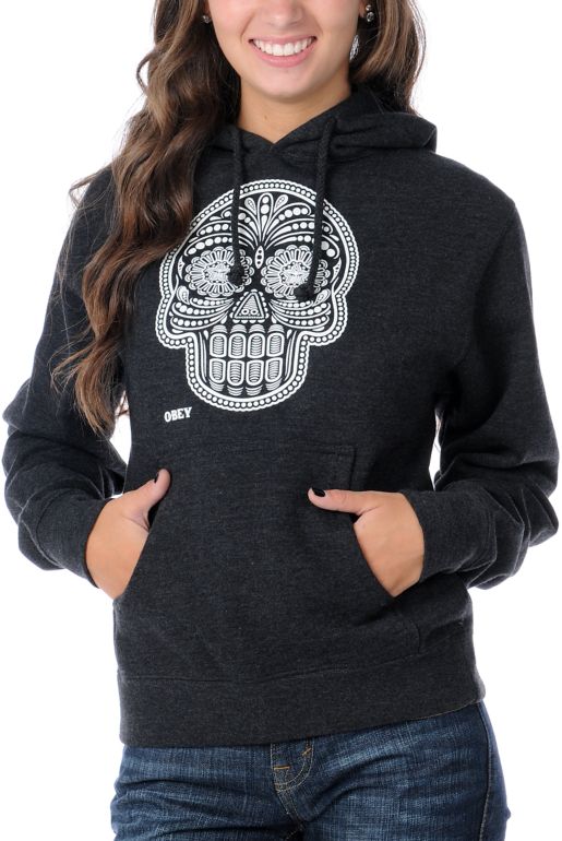Obey Day Of The Dead Glow In The Dark Charcoal Pullover Hoodie