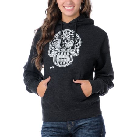 Obey Day Of The Dead Glow In The Dark Charcoal Pullover Hoodie