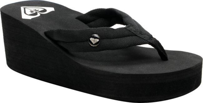 Roxy Pagoda Black Wedge Sandals