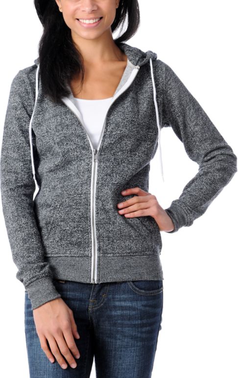 Zine Girls Black Salt & Pepper Zip Up Hoodie