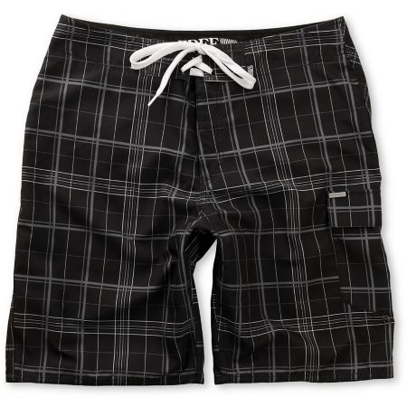 Free World Mission Black Plaid Board Shorts