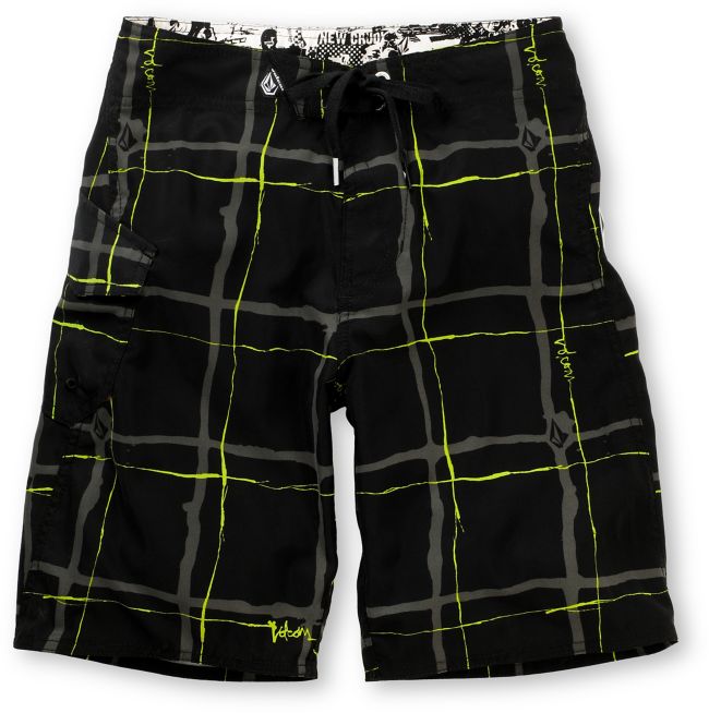 Volcom Boys Maguro Black Plaid Board Shorts