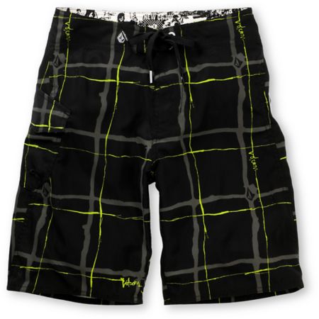 Volcom Boys Maguro Black Plaid Board Shorts
