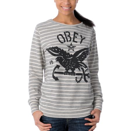 Obey Anchor Spray Grey Stripe Pullover 