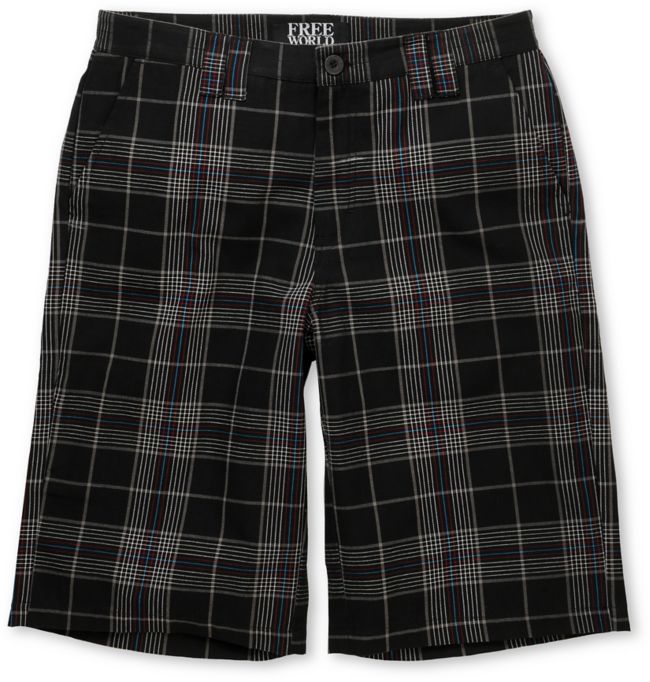 Free World Gunboat Black Plaid Shorts