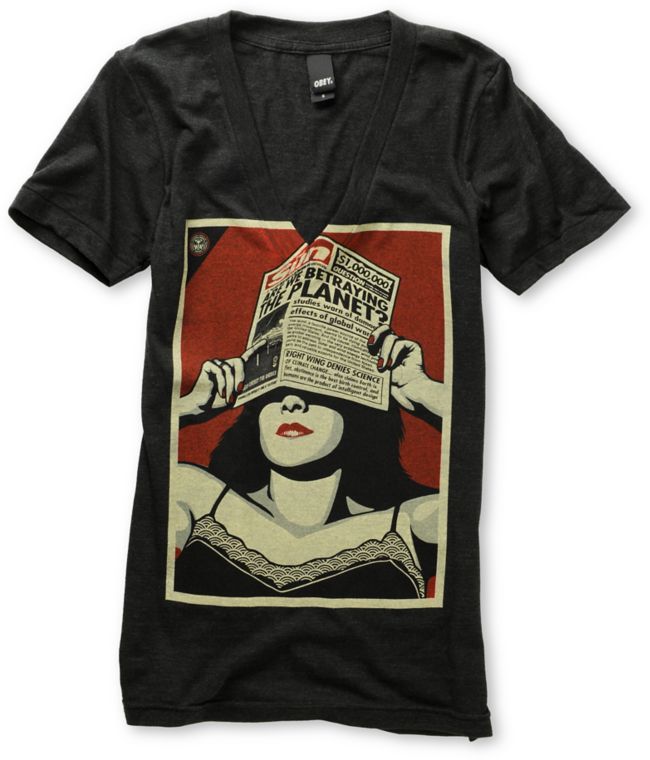 Obey Girls Global Warming Charcoal Tee Shirt