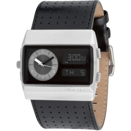 Vestal Leather Monte Carlo Black & Silver Watch