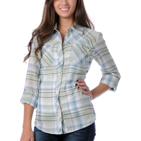 Empyre Girl Alberti Green Plaid Woven Shirt 
