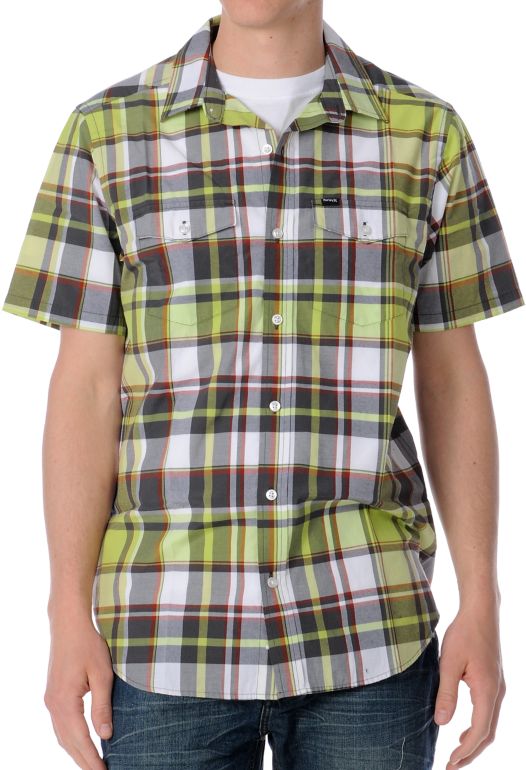 Hurley Resistance Lime Green Plaid Woven Shirt